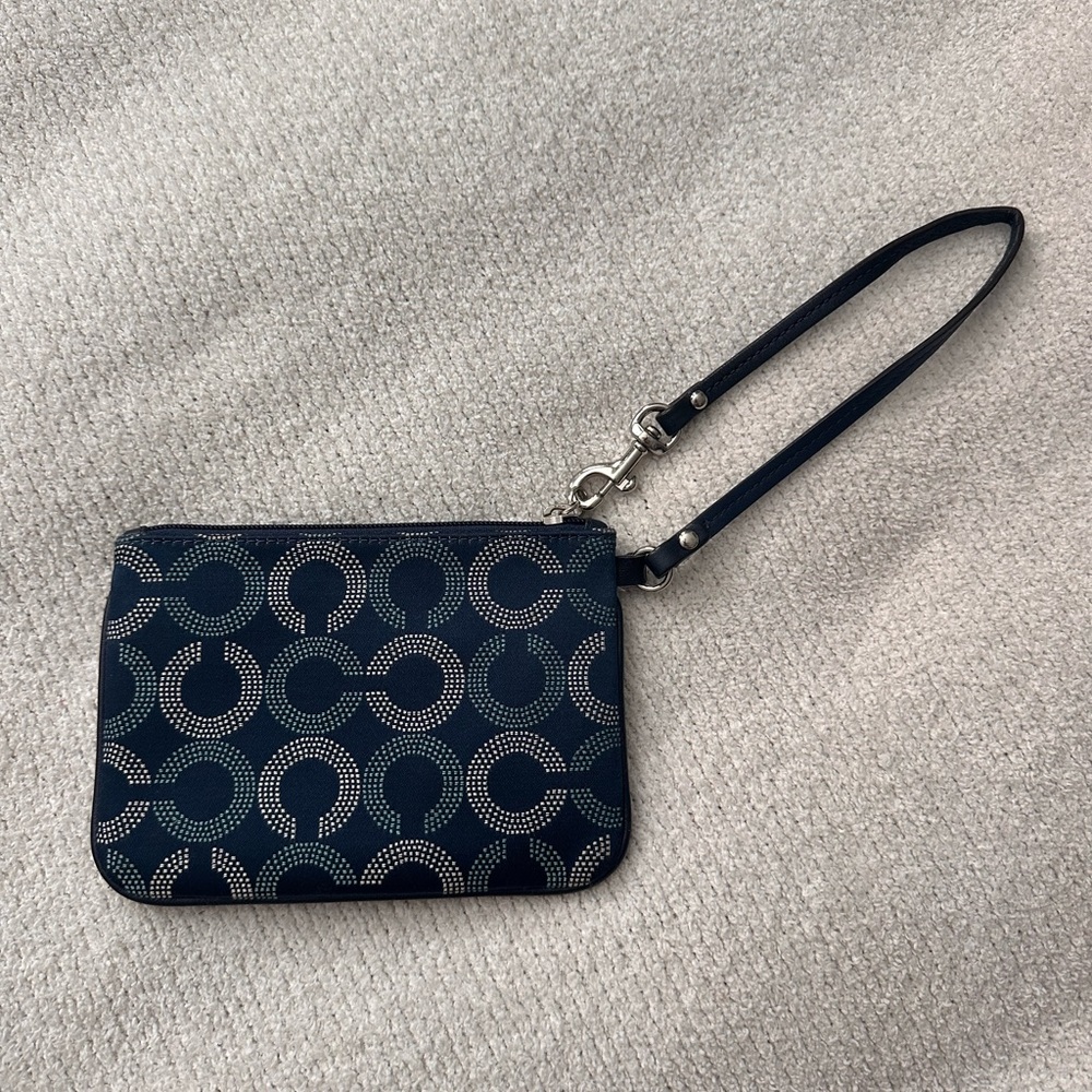 COACH Navy & Silver Wristlet